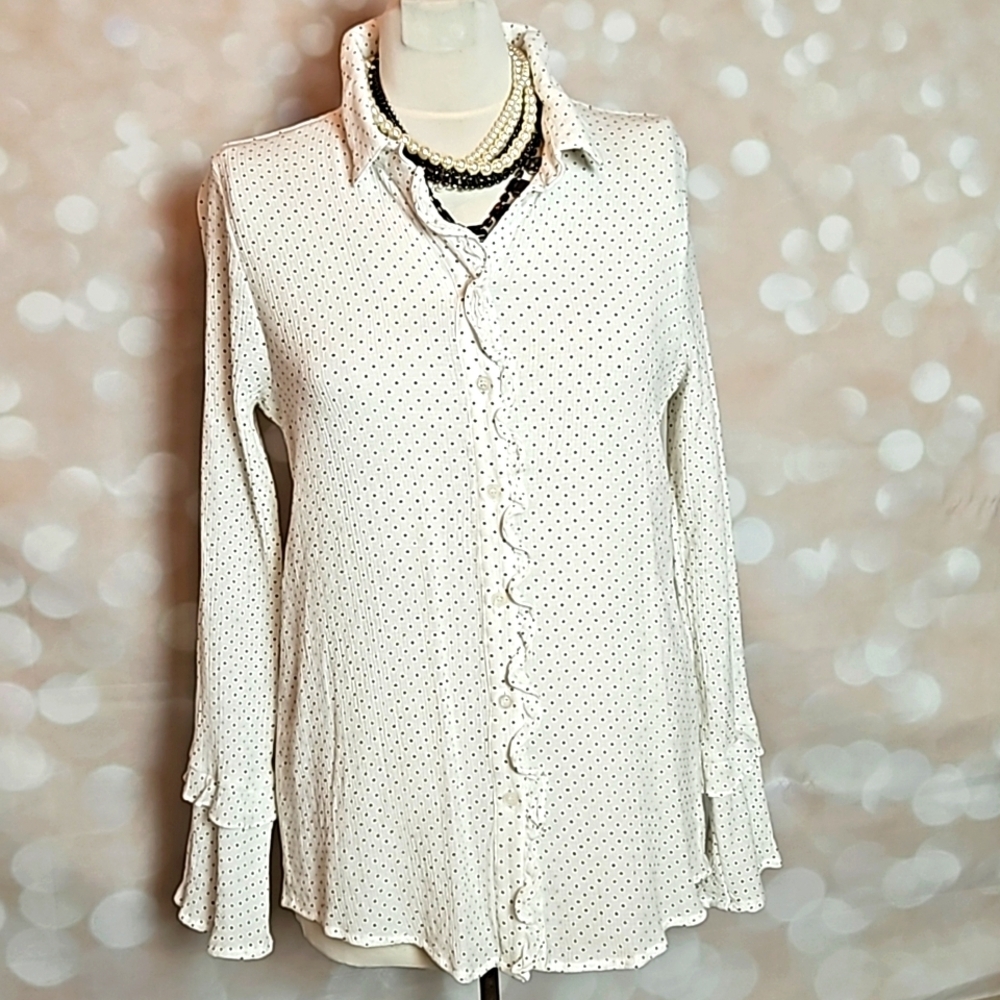 Kori | White and Black Polkadot Ruffled Blouse - Picture 2 of 7